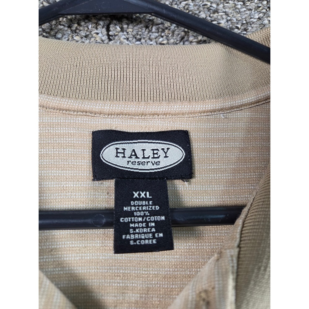 Haley Reserve Golf Shirt Mens XXL Tan Striped 100% Cotton Athletic‎ Oak Hills - Picture 4 of 7